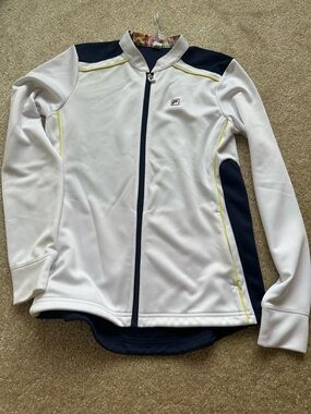 FILA White Jacket with Navy Panels & Yellow Accents